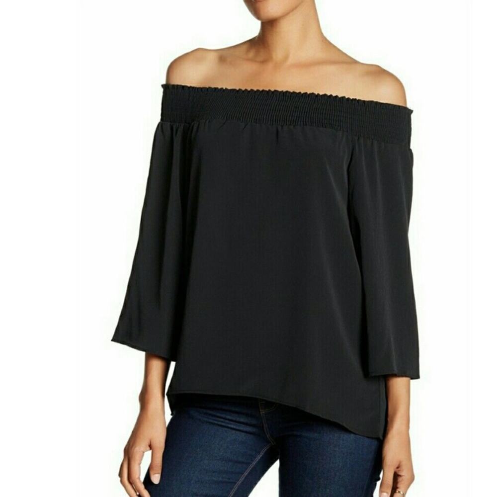 Walter Baker Sammy Top Off Shoulder Blouse smocked 3/4 sleeve Boho Large NWT NEW